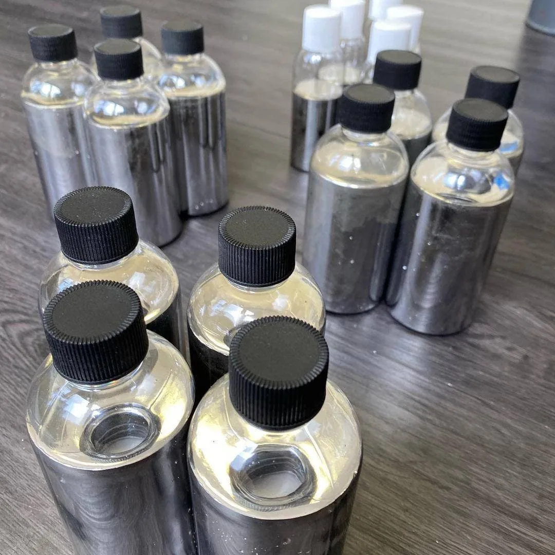 Sealed flask of 99.995% Silver Liquid Mercury (Hg) in a UE Chemicals Bangkok laboratory